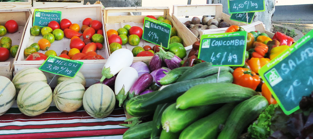 french market stall, colourful fruit and vegetables
