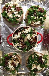 Gluten Free Appetizer, delicious baked feta and tomato mushrooms with healthy herbs
