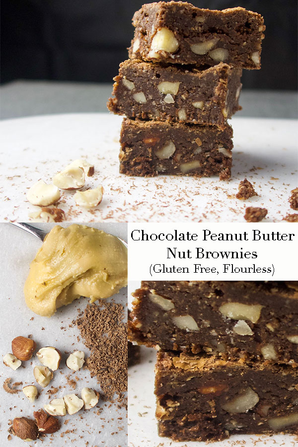 Chocolate Peanut Butter Nut Brownies (Gluten free, Flourless). Deliciously chewy homemade brownies. This easy to follow recipe makes the best nutty brownies.